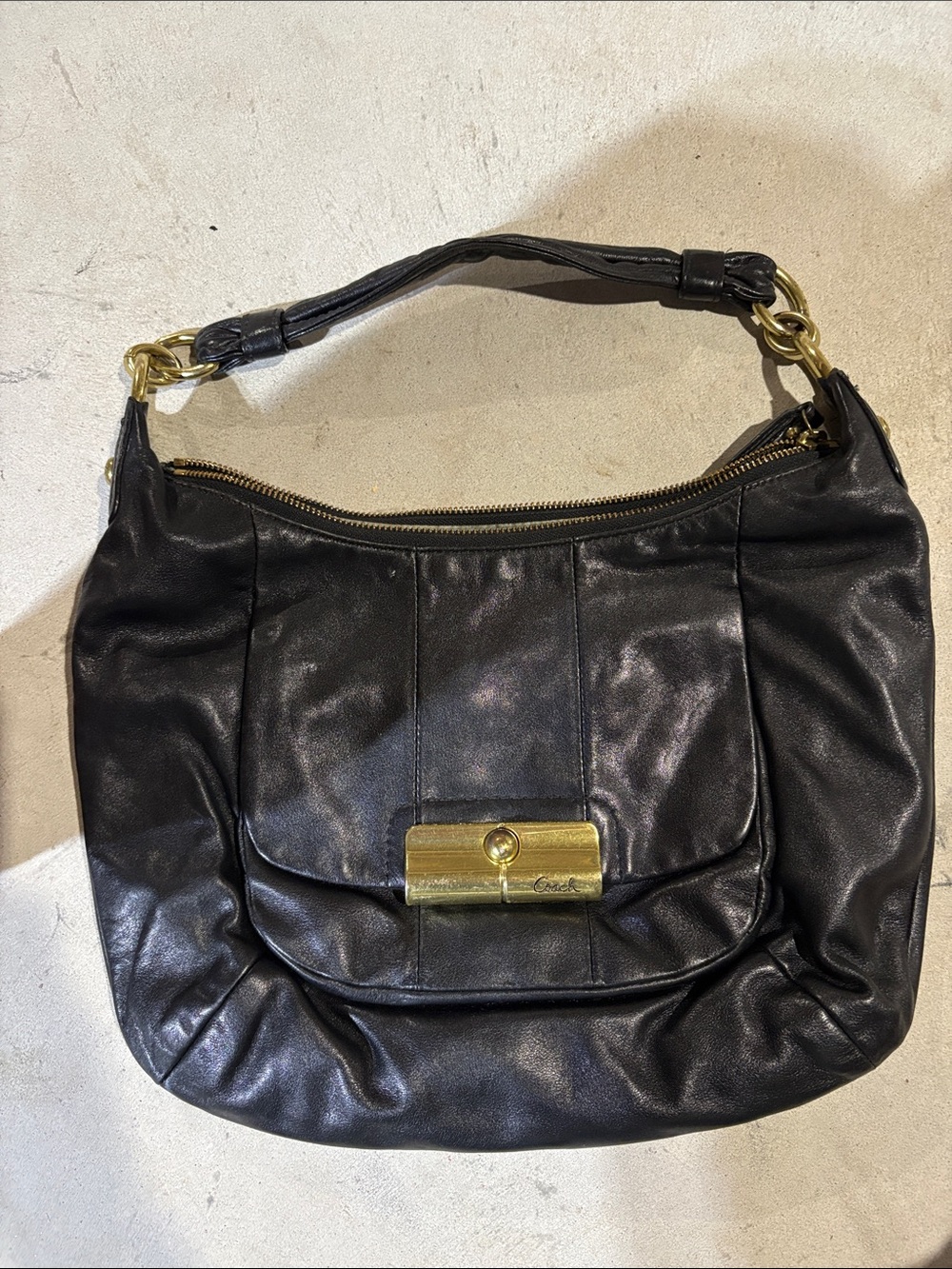 Coach Black Leather Shoulder Bag with Gold Hardware